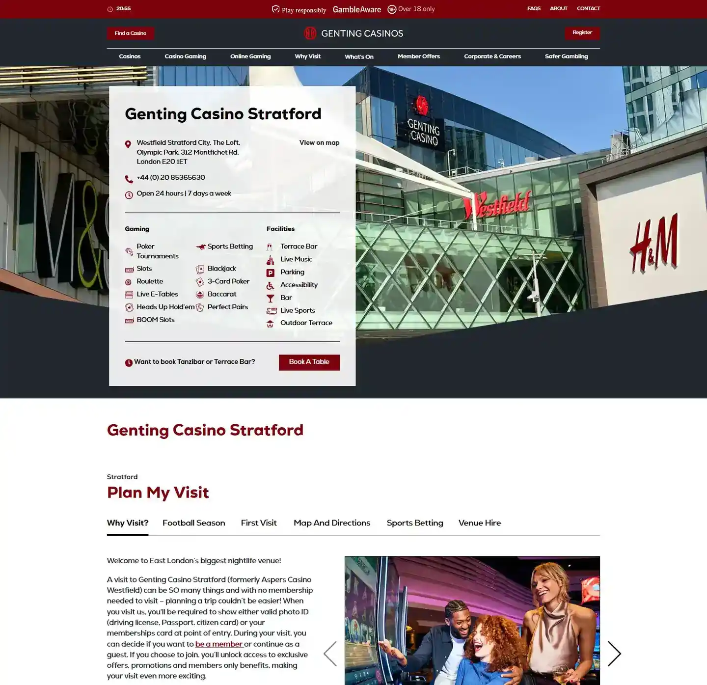 Current Genting Casino Stratford official page identifying the venue formerly known as Aspers Casino Westfield